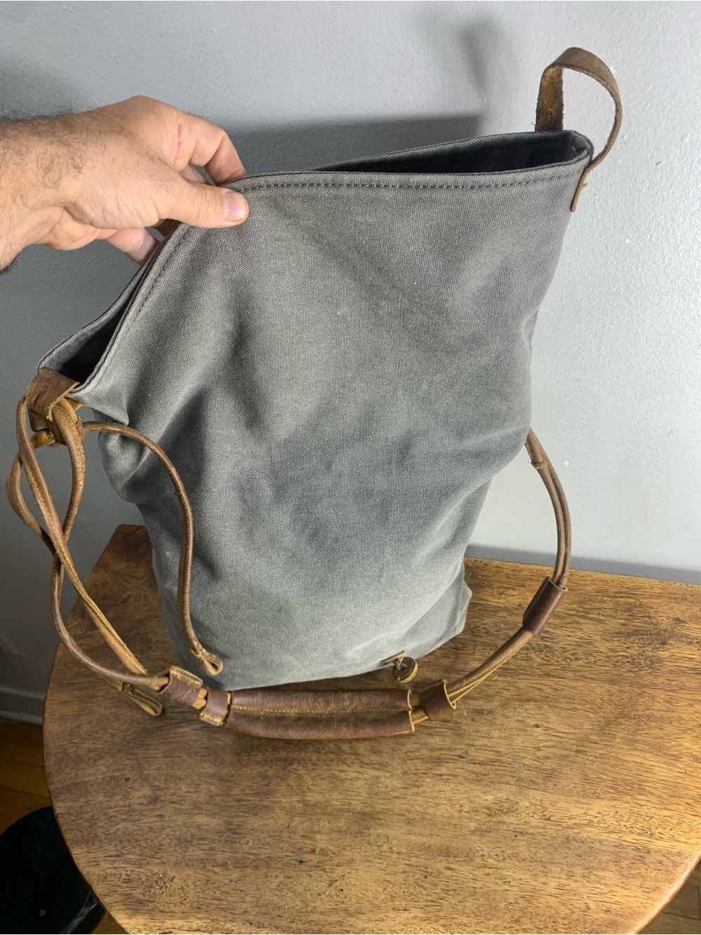 Casual canvas  and leather crossbody shoulder bag - Picture 8 of 9